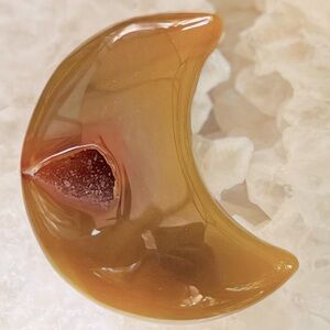 Pretty Brown and Orange Agate Crescent Moon with Druzy, 40g